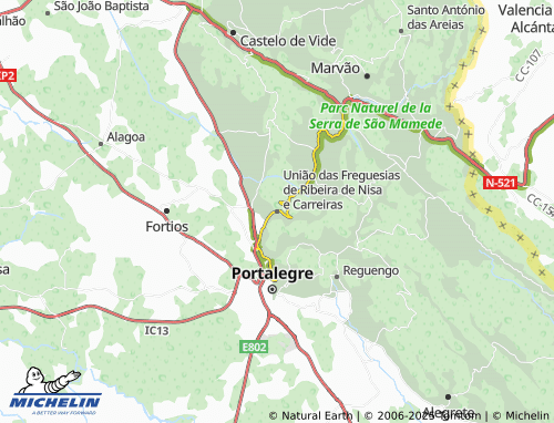 Carte MICHELIN União das Freguesias de Ribeira de Nisa e Carreiras - ViaMichelin