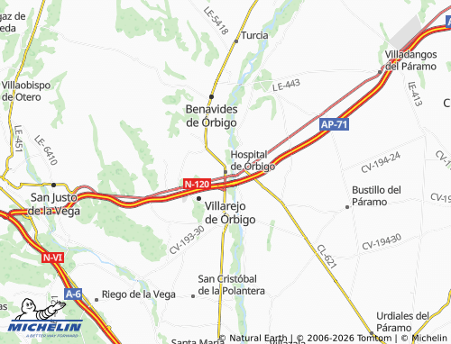 MICHELIN Hospital de Órbigo map - ViaMichelin