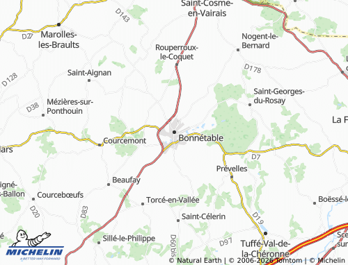 MICHELIN Bonnétable map - ViaMichelin