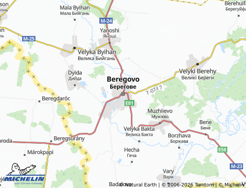MICHELIN Beregovo map - ViaMichelin