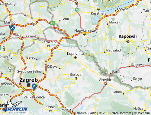 Mapa MICHELIN Koprivničko-križevačka - ViaMichelin