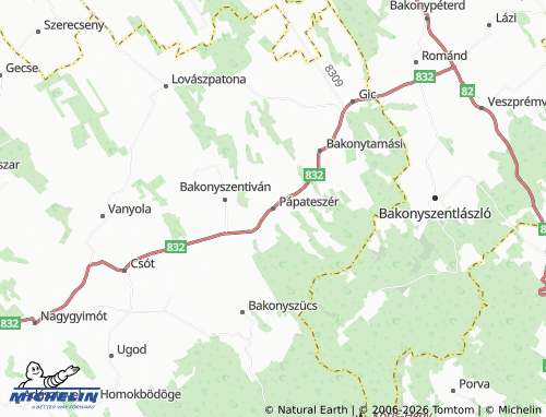 MICHELIN-Landkarte Pápateszér - ViaMichelin