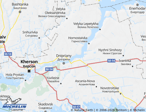 Mappa MICHELIN Kakhovskyi raion - ViaMichelin