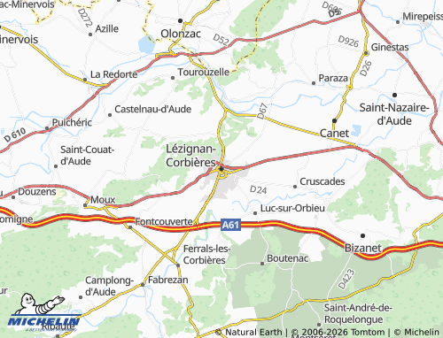 MICHELIN Lézignan-Corbières map - ViaMichelin