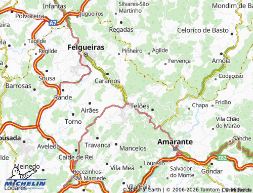 Mapa MICHELIN União das Freguesias de Vila Cova da Lixa e Borba de Godim - ViaMichelin