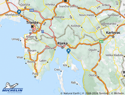 Mapa MICHELIN Primorsko-goranska - ViaMichelin