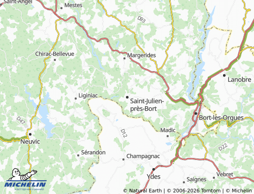 Carte MICHELIN Saint-Julien-près-Bort - ViaMichelin