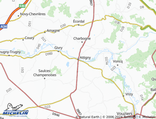 Carte MICHELIN Attigny - ViaMichelin
