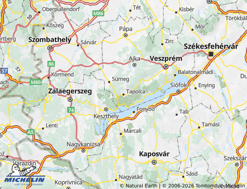 Mapa MICHELIN Tapolcai járás - ViaMichelin