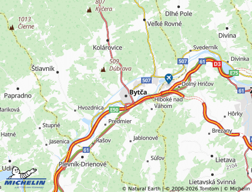 Kaart MICHELIN Bytča - ViaMichelin